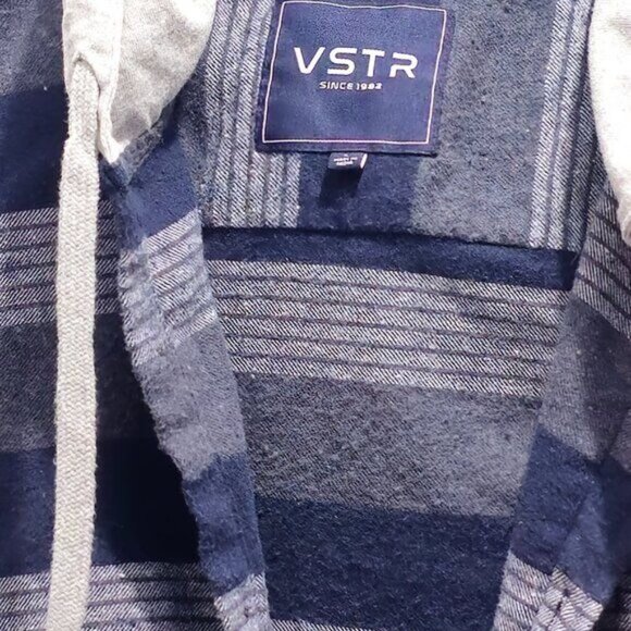 VSTR Men's/Adult Lightweight Flannel Jacket Hoodie - Large - Blue/Gray - Picture 2 of 15